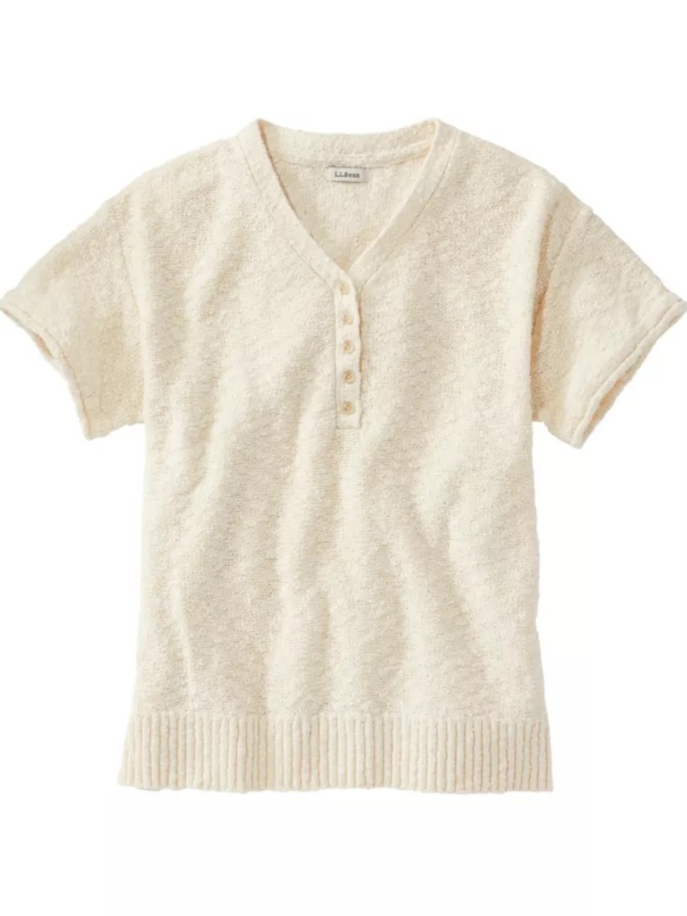 L.L. Bean Midweight 100% Cotton Slub Knit Short Sleeve Henley Sweater Size Large